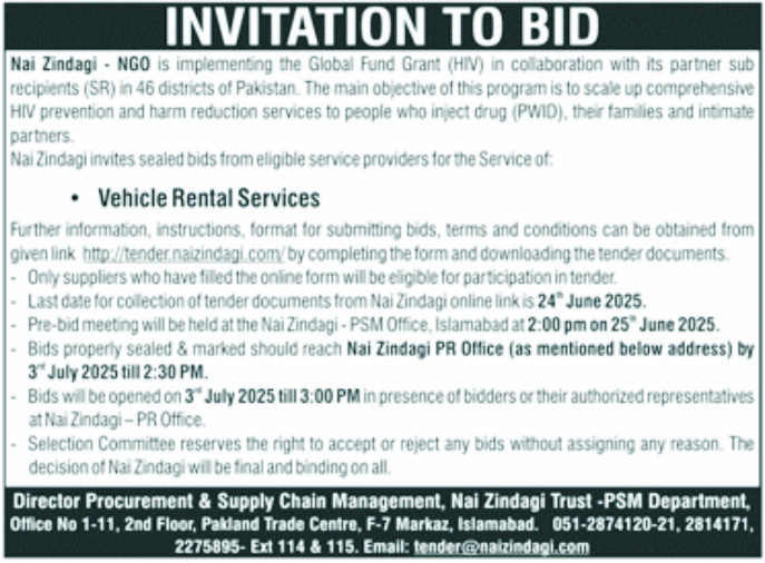 Nai Zindagi NGO Tender Notice